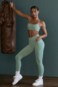 Bo+Tee dedication - petite high waist wrap over leggings in sage.