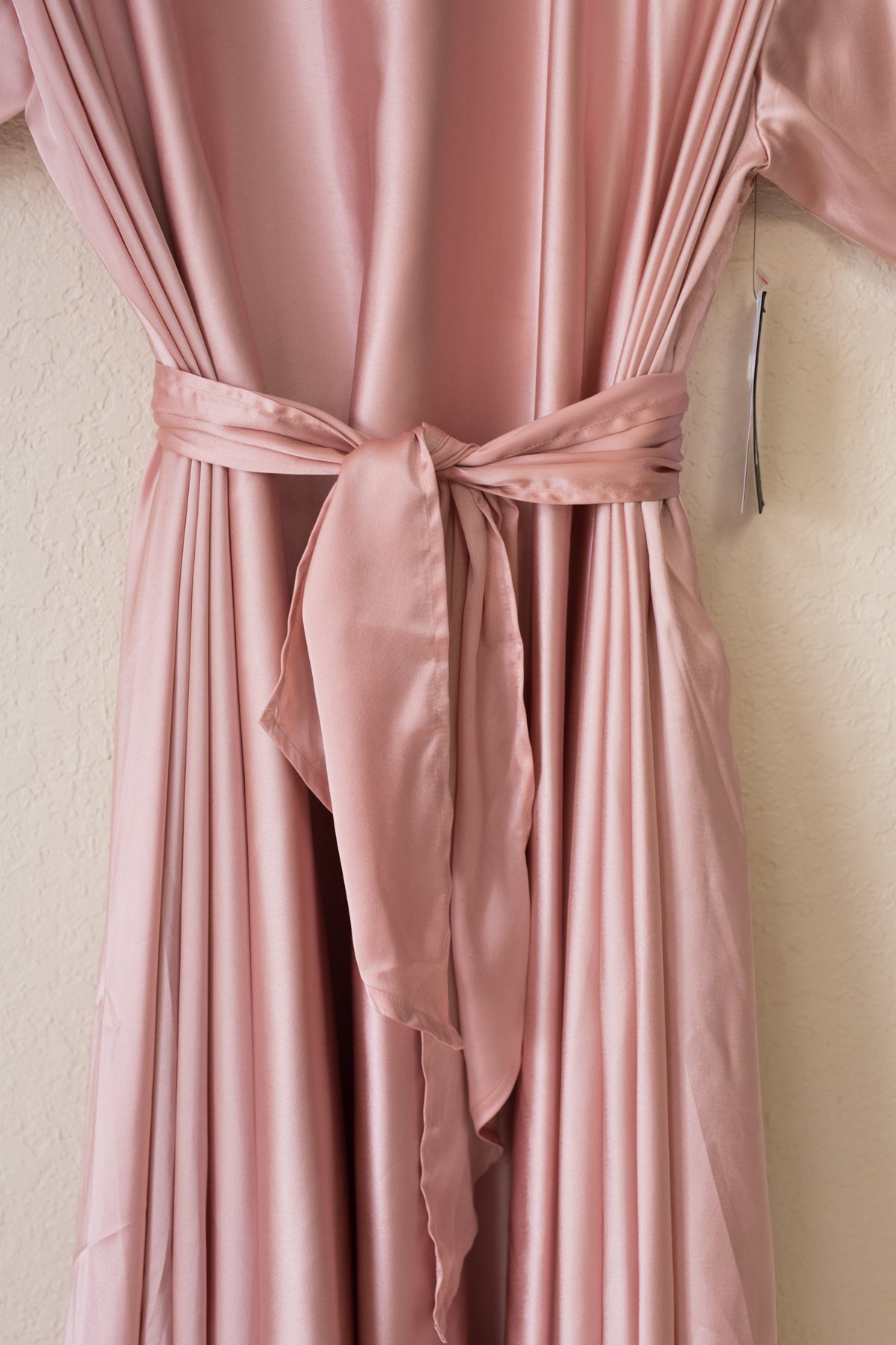 blush satin wrap dress