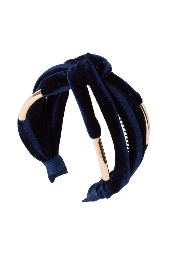 Pepa London Velvet Hairband with Thin Navy Bow