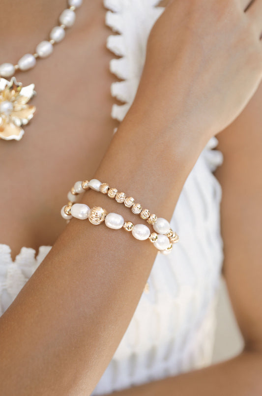 Ultimate Imitation Pearl & Embellished Mixed Bracelets in 18K Gold Plate,  Set of 4