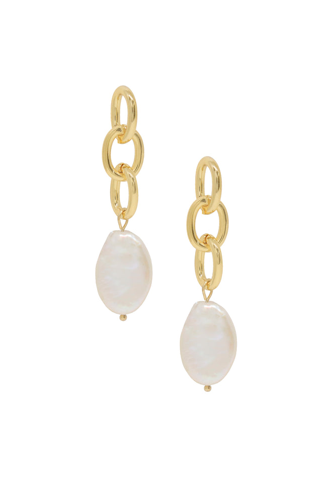 Freshwater Pearl Drop & 18k Gold Plated Chain Earrings – Ettika
