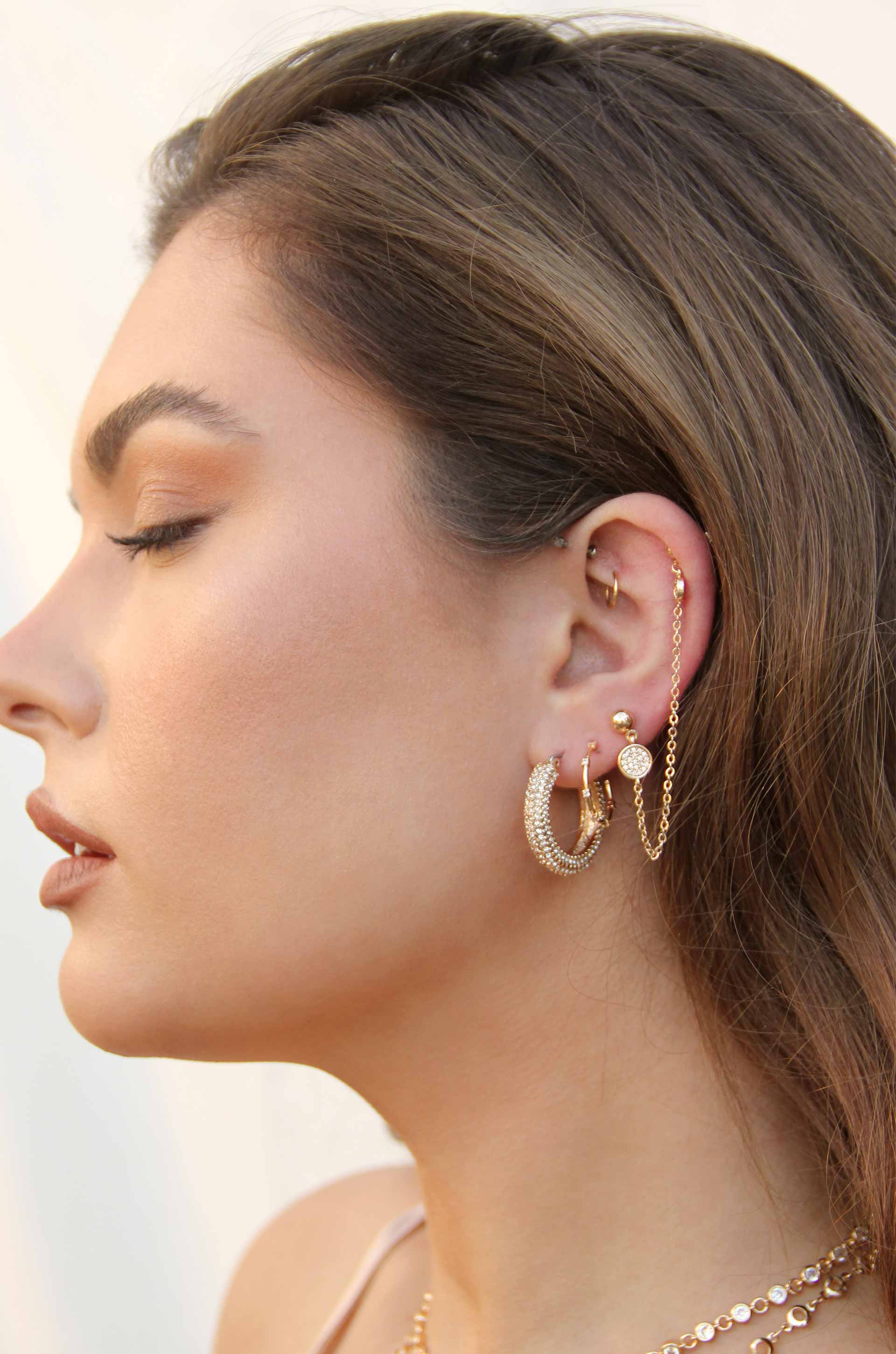 Double Piercing Earrings Chain Hoop Earrings Three Dot Earrings Chain Gold  Earrings Dangle Drop Earrings Nickle Free Chain - Etsy