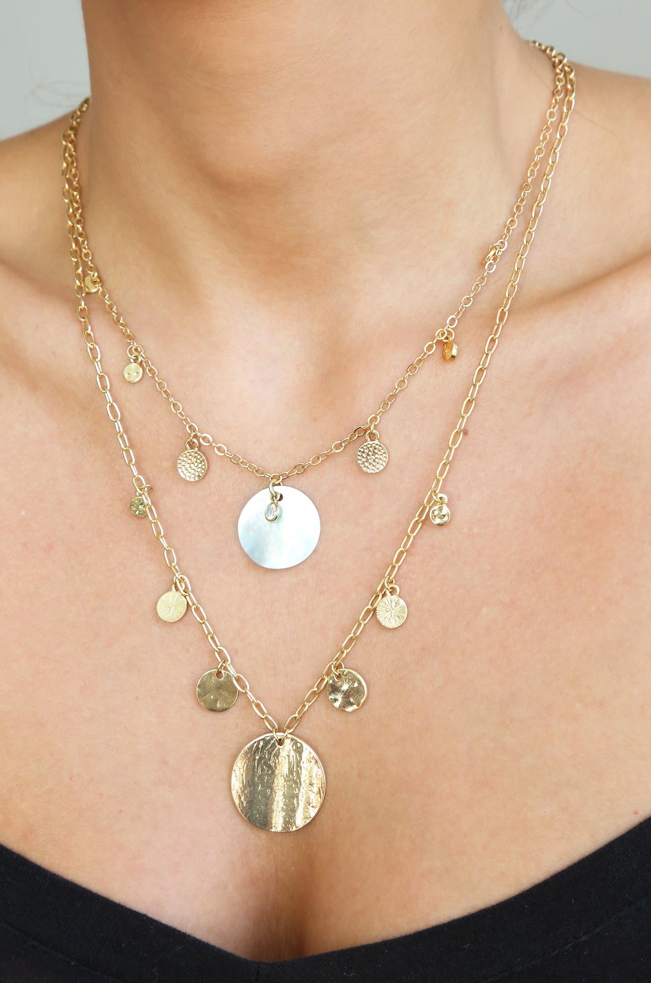 Ettika Jewelry | 18kt Gold Plated Layered Shell Disc Necklace