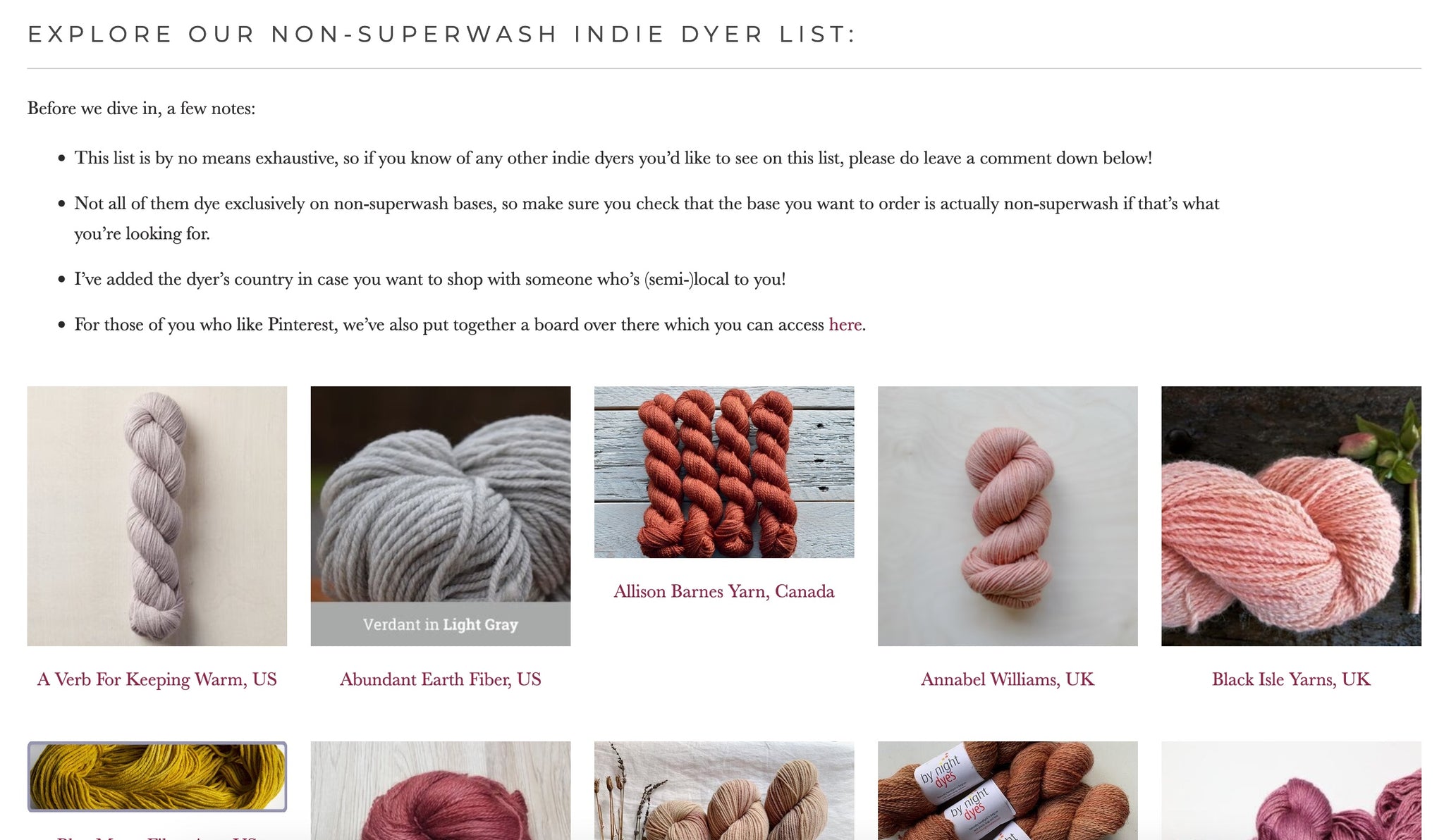 Non-Superwash Indie Dyer List