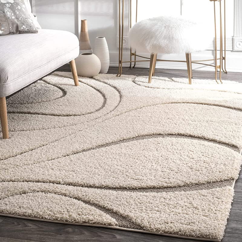 Handcrafted Super Soft Microfiber shaggy Ivory hi-lo Edge Carpet