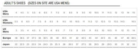 Globe Shoes Size Chart