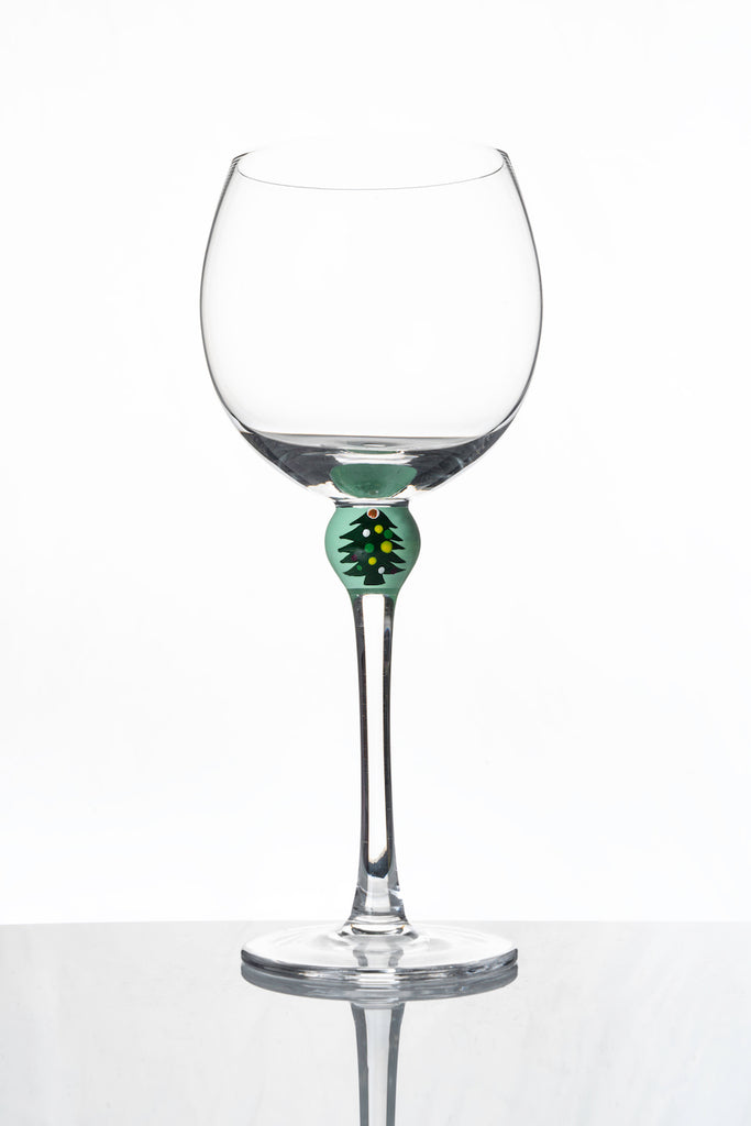 Christmas Tree (Green Or Red Trim) Glassware Champagne Flute by