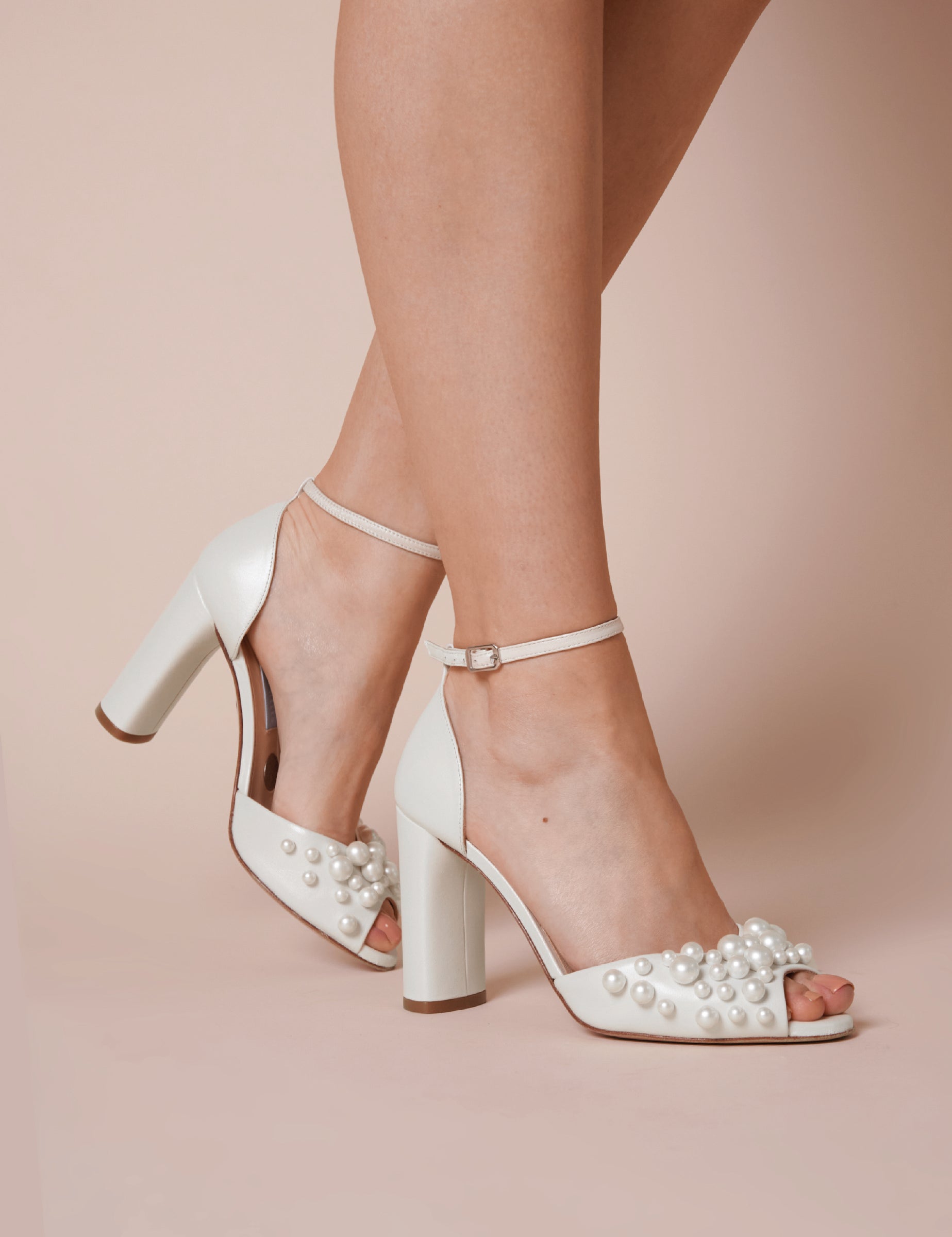Perfect Bridal Frankie Blush Suede Crystal Strappy Block Heel Sandals