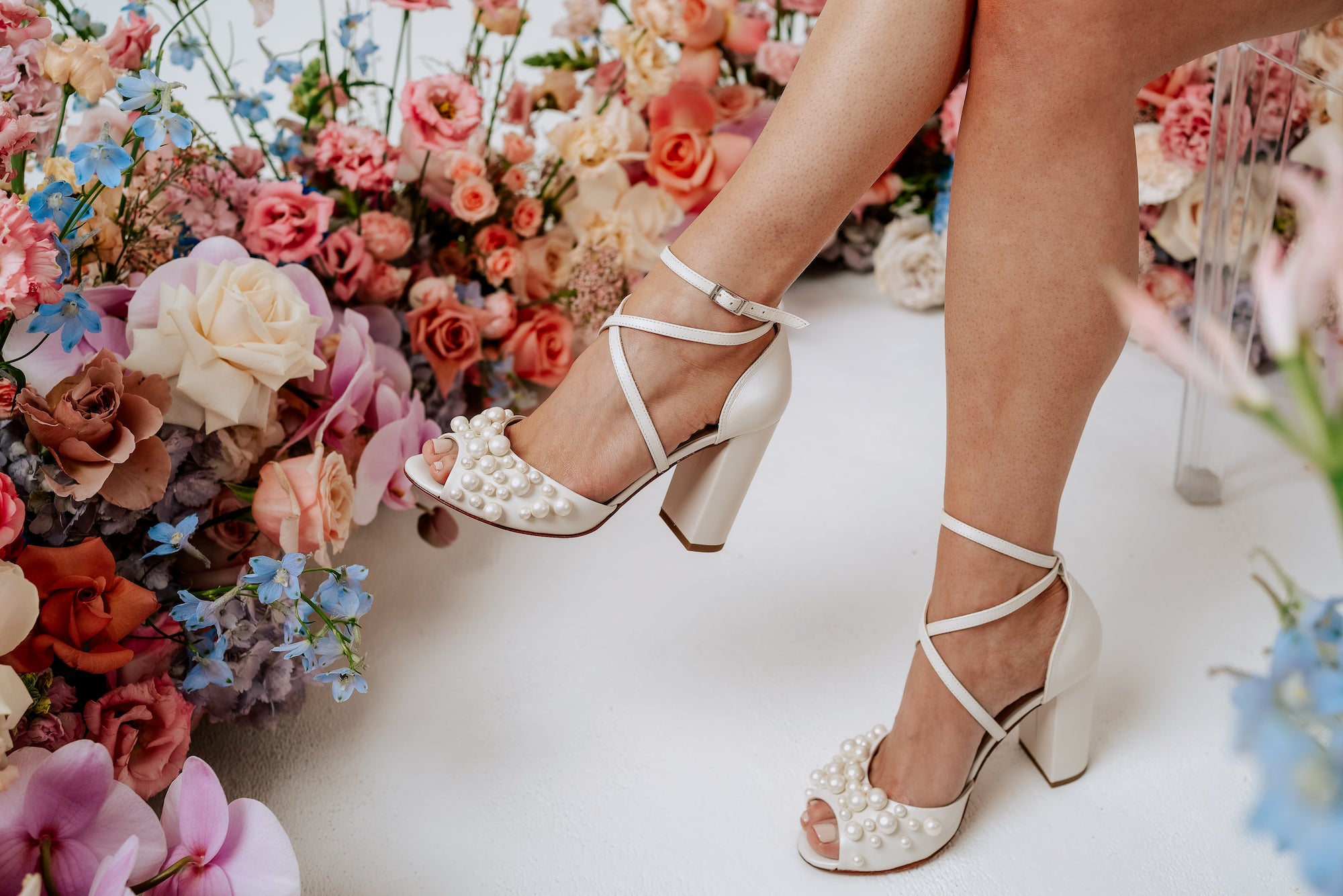 high block heel pearl bridal shoes by charlotte mills