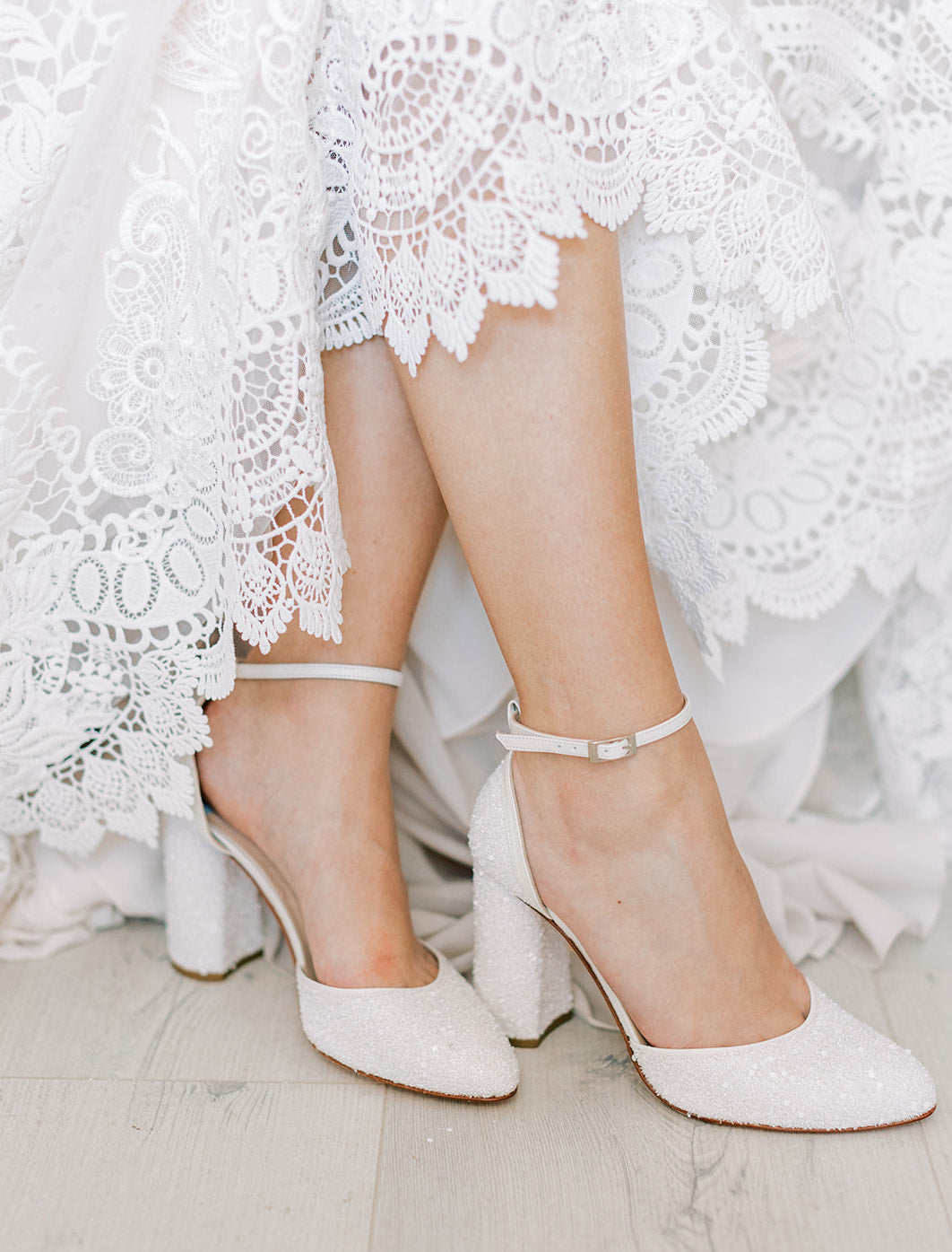 pearl glitter bridal shoes almond toe high block heel 