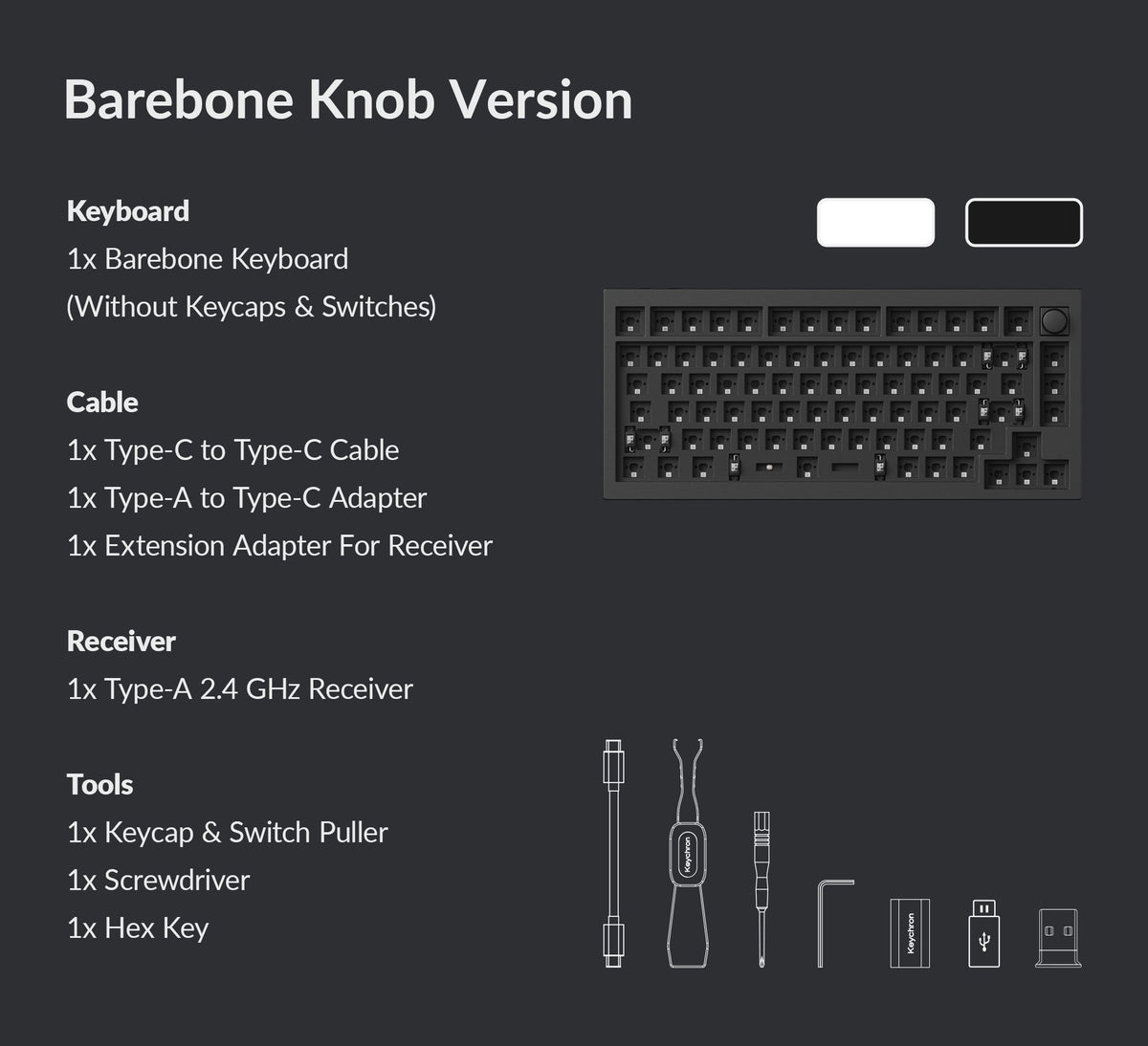 Pack list of Keychron Q1 HE Custom Mechanical Keyboard barebone version