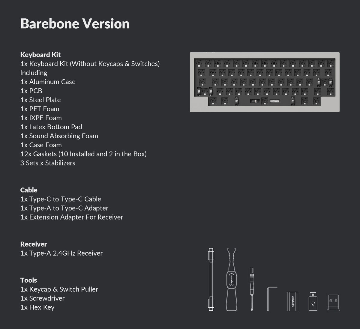 Pack list of Keychron Q60 max Custom Mechanical Keyboard barebone version