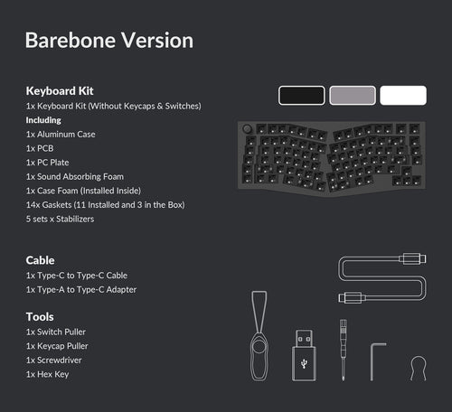 Package list of Keychron Q10 Pro QMK/VIA 75% Layout Wireless Custom Mechanical Keyboard Barebone version