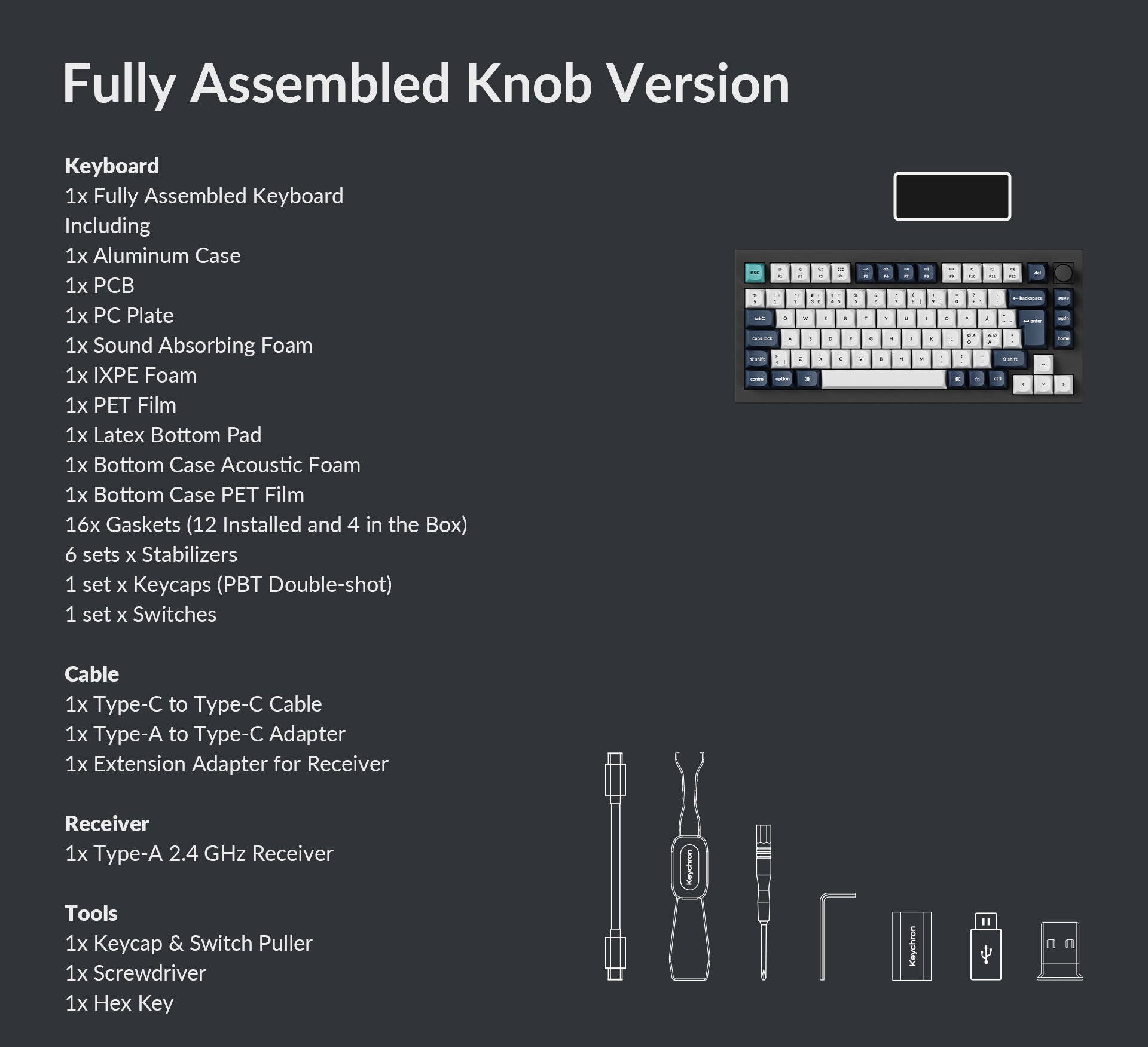 Package list of Keychron Q1 Max ISO 75% Layout Wireless Custom Keyboard