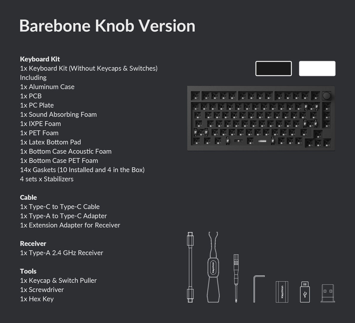 Pack list of Keychron Q1 max 75% QMK/VIA Custom Mechanical Keyboard barebone version