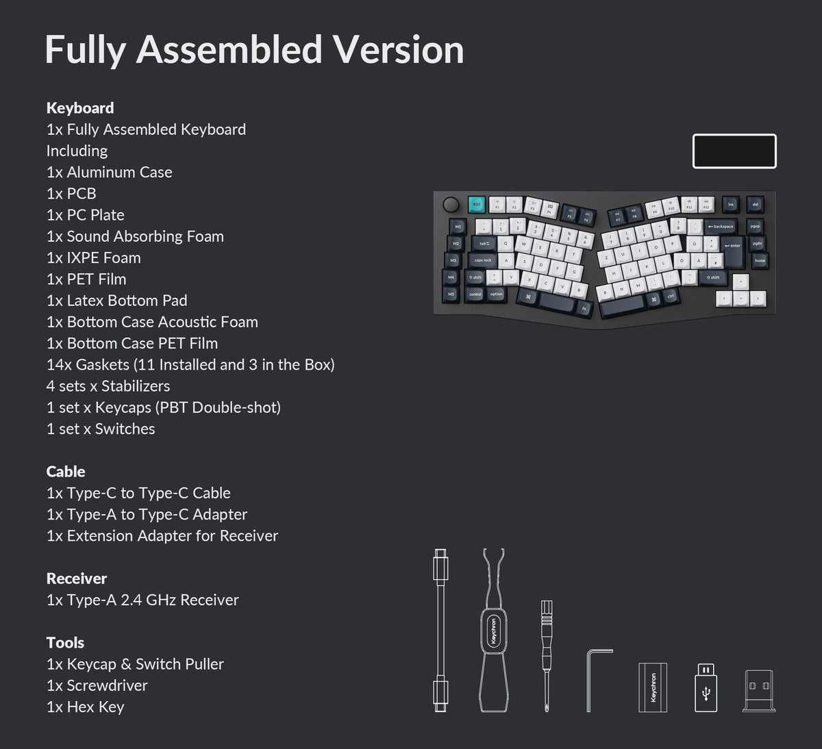 Package list of Keychron Q10 Max 75% Alice Layout Custom Mechanical Keyboard ISO Layout