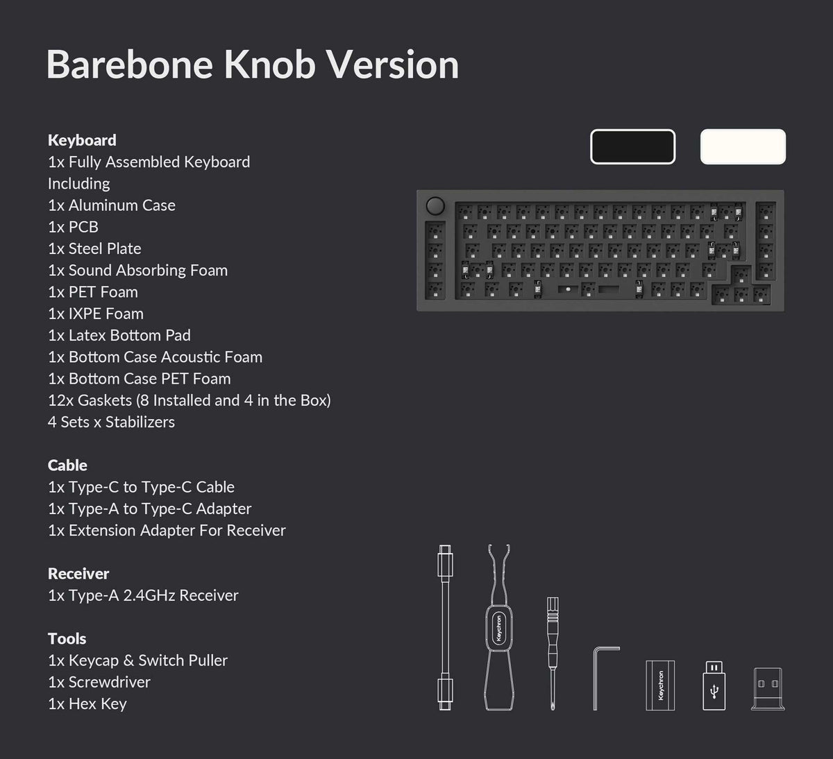 Pack list of Keychron Q65 max Custom Mechanical Keyboard barebone version