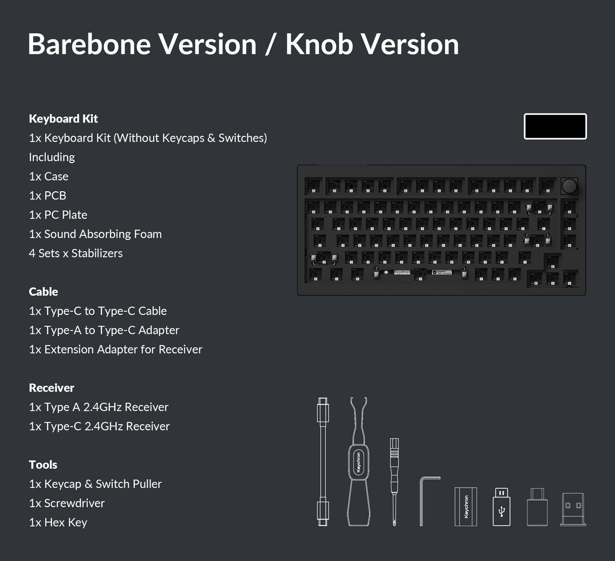 Pack list of Keychron V1 max Custom Mechanical Keyboard barebone version