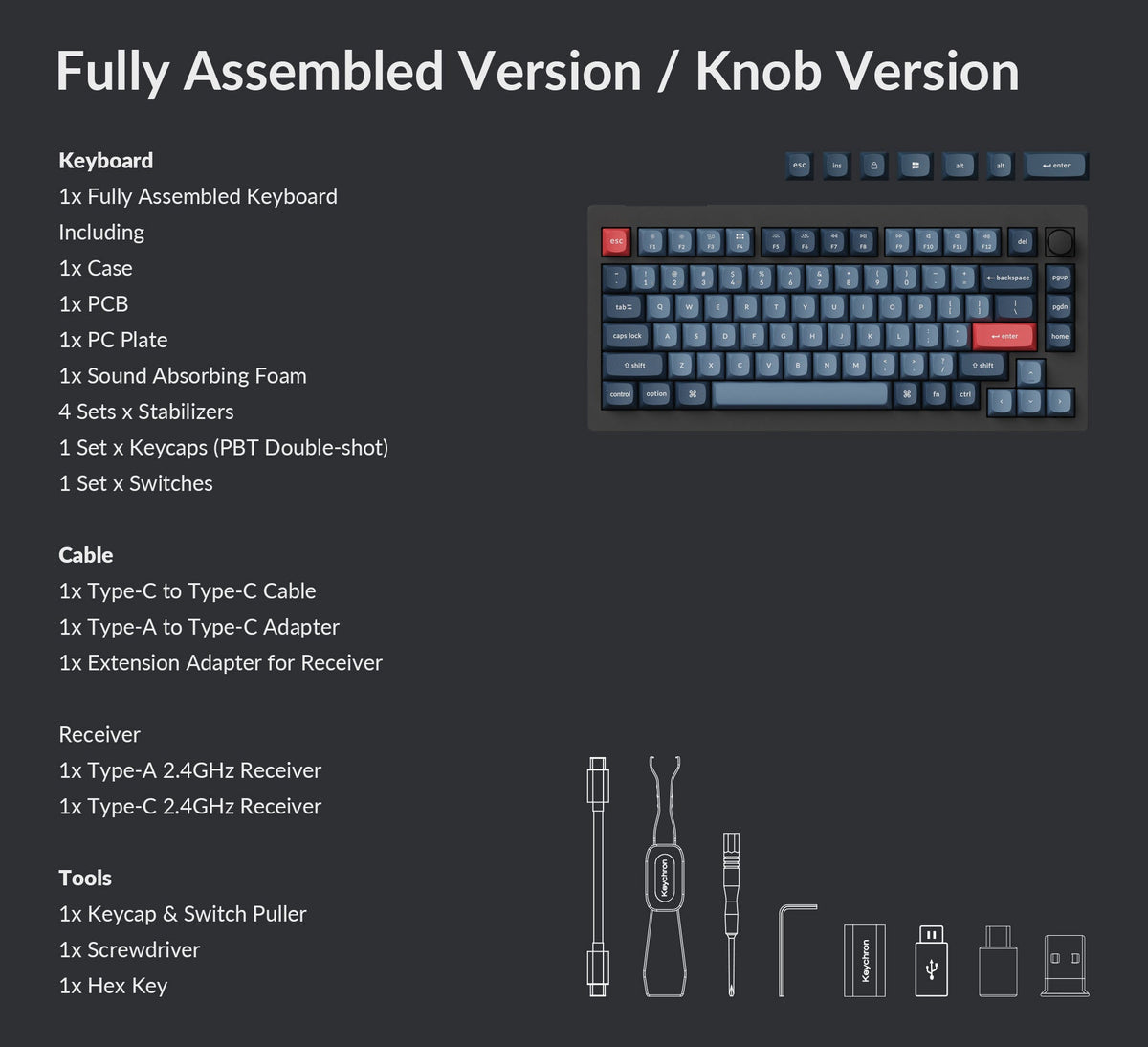 Pack list of Keychron V1 Max Custom Mechanical Keyboard