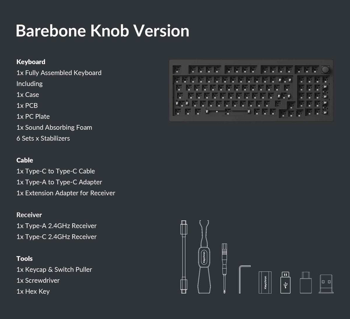 Pack list of Keychron V5 max Custom Mechanical Keyboard barebone version