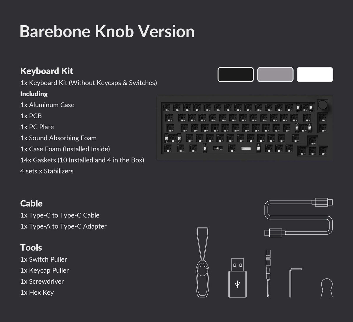 Package list of Keychron Q2 Pro 65% Layout Wireless Custom Mechanical Keyboard Barebone version