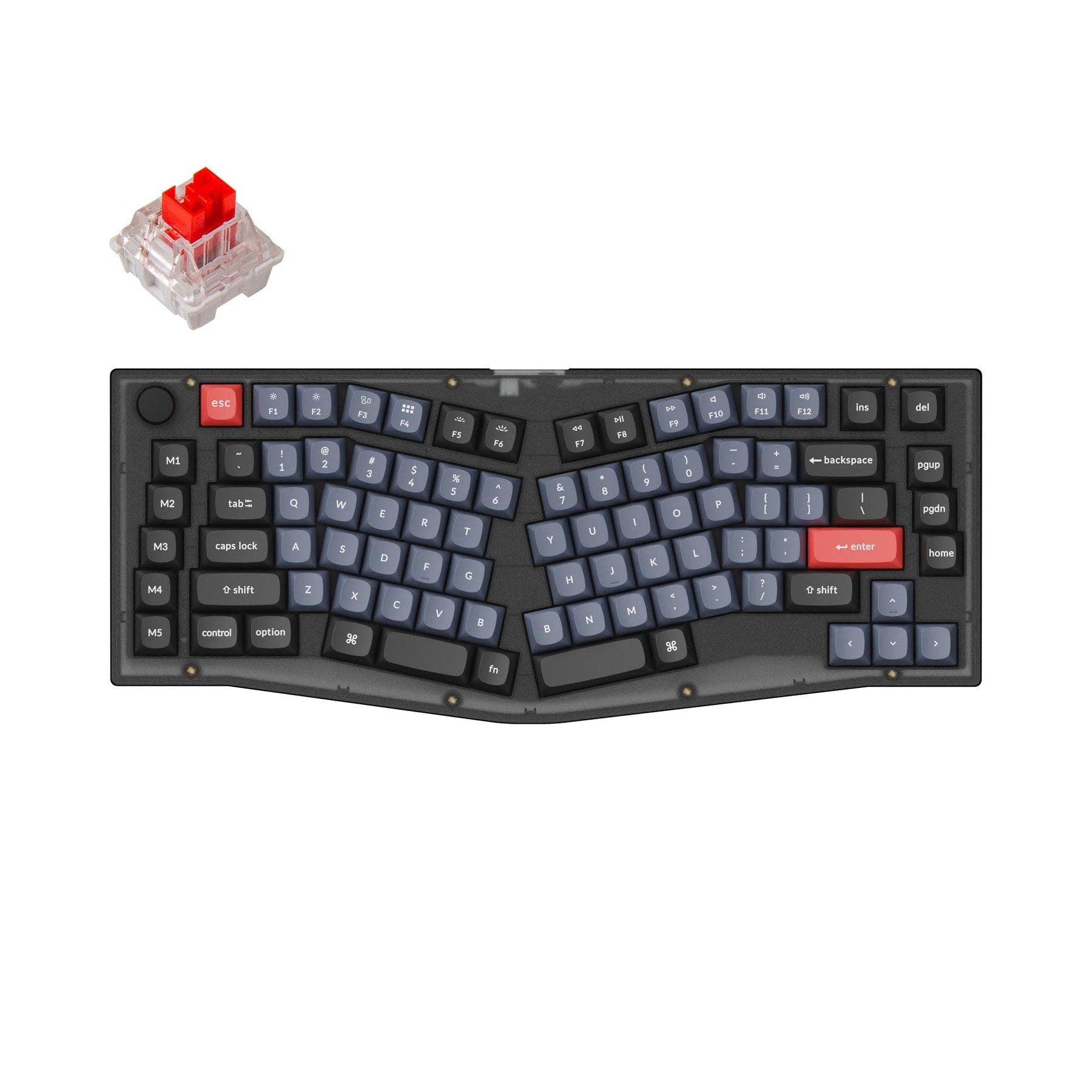 Keychron V10 (Alice Layout) QMK Custom Mechanical Keyboard (US ANSI Layout) Fully Assembled Knob / Frosted Black (Translucent) / Keychron K Pro Red