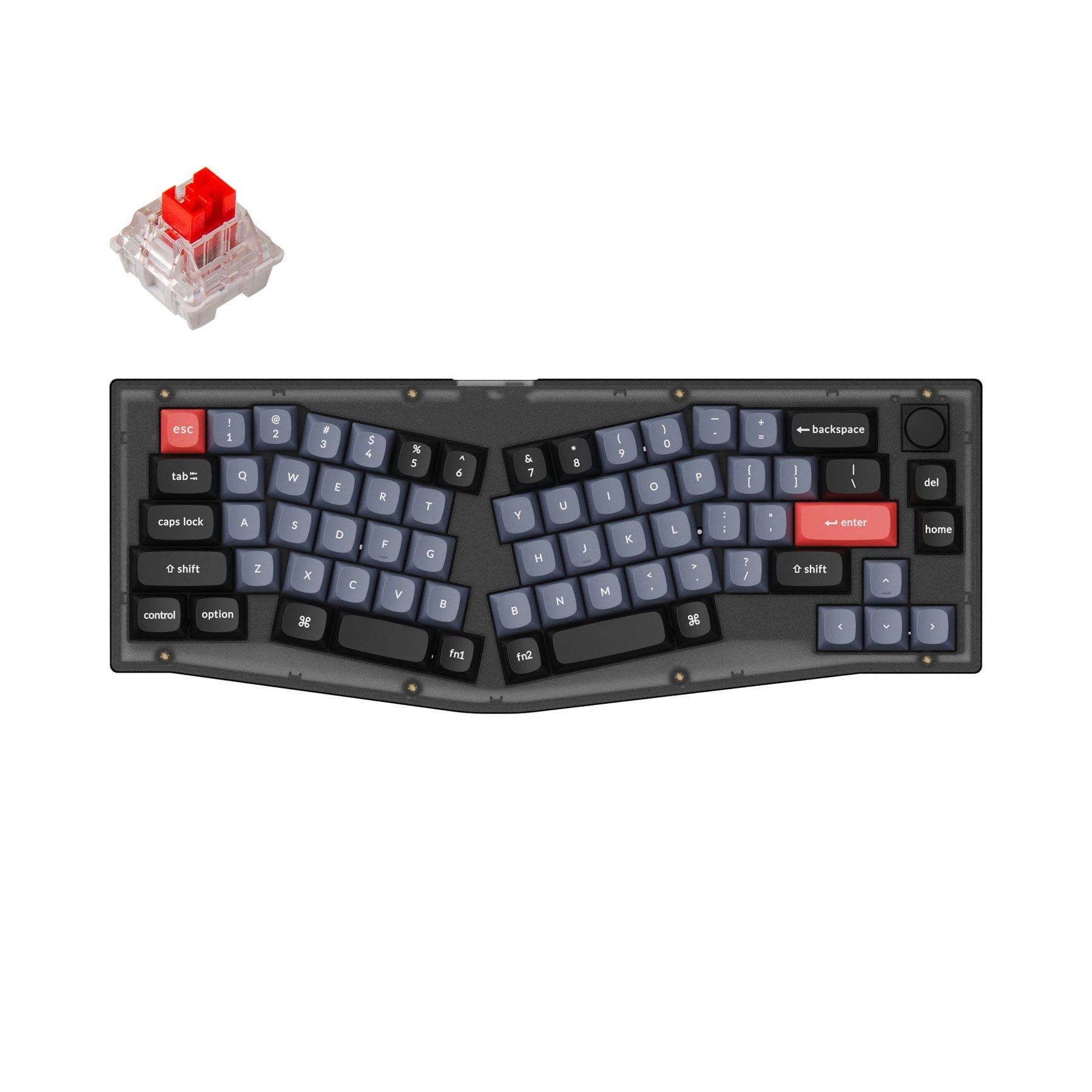 Keychron V8 (Alice Layout) QMK Custom Mechanical Keyboard (US ANSI Layout) Fully Assembled Knob / Frosted Black (Translucent) / Keychron K Pro Red