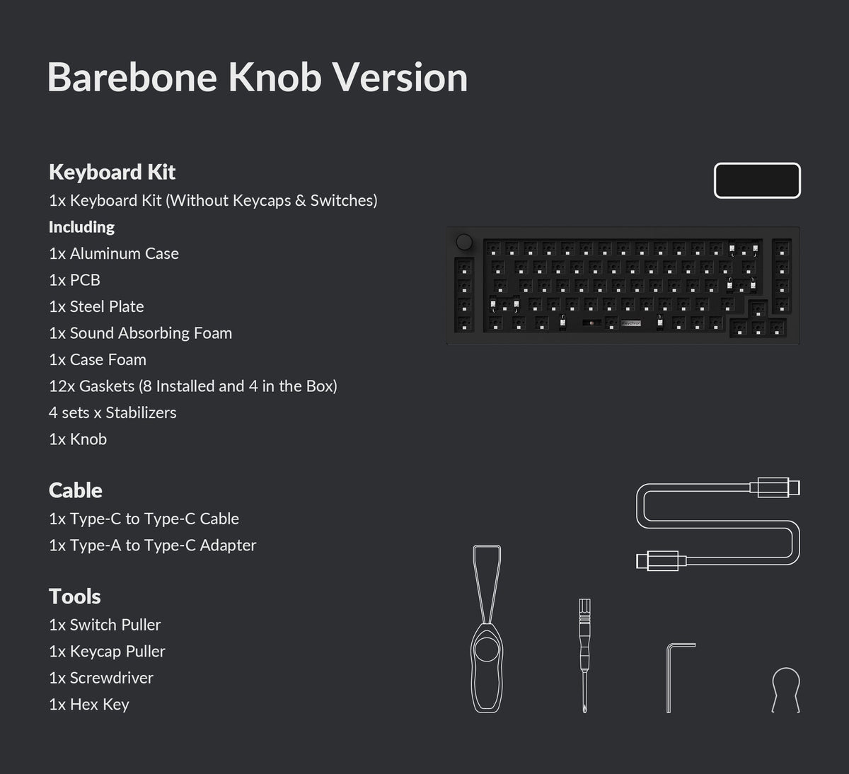 Barebone pack list of Keychron Q65 65% Layout Custom Mechanical Keyboard