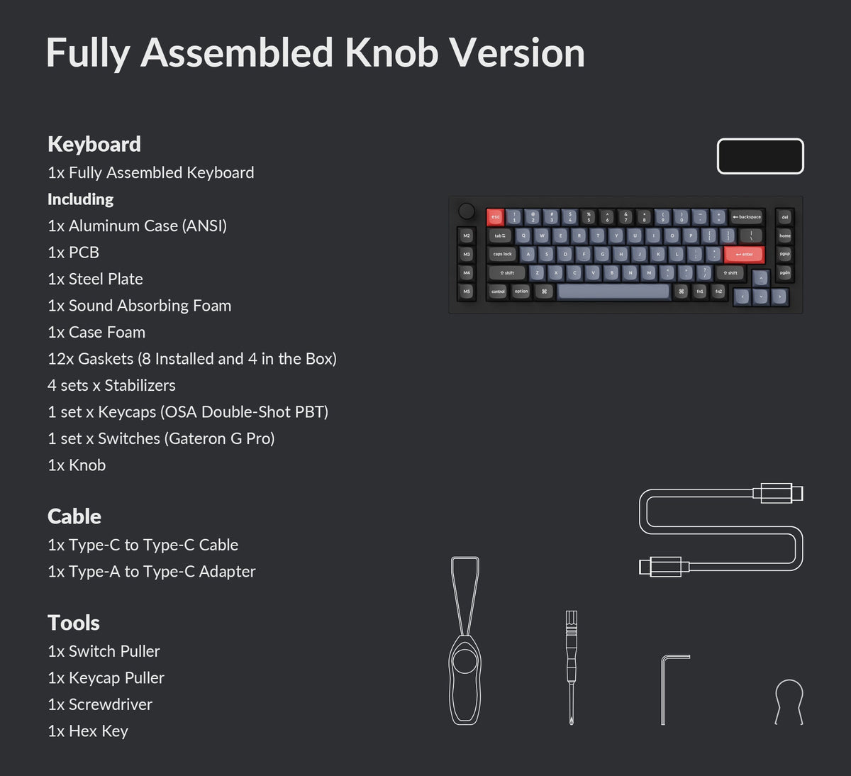 Pack list of Keychron Q65 65% Layout Custom Mechanical Keyboard