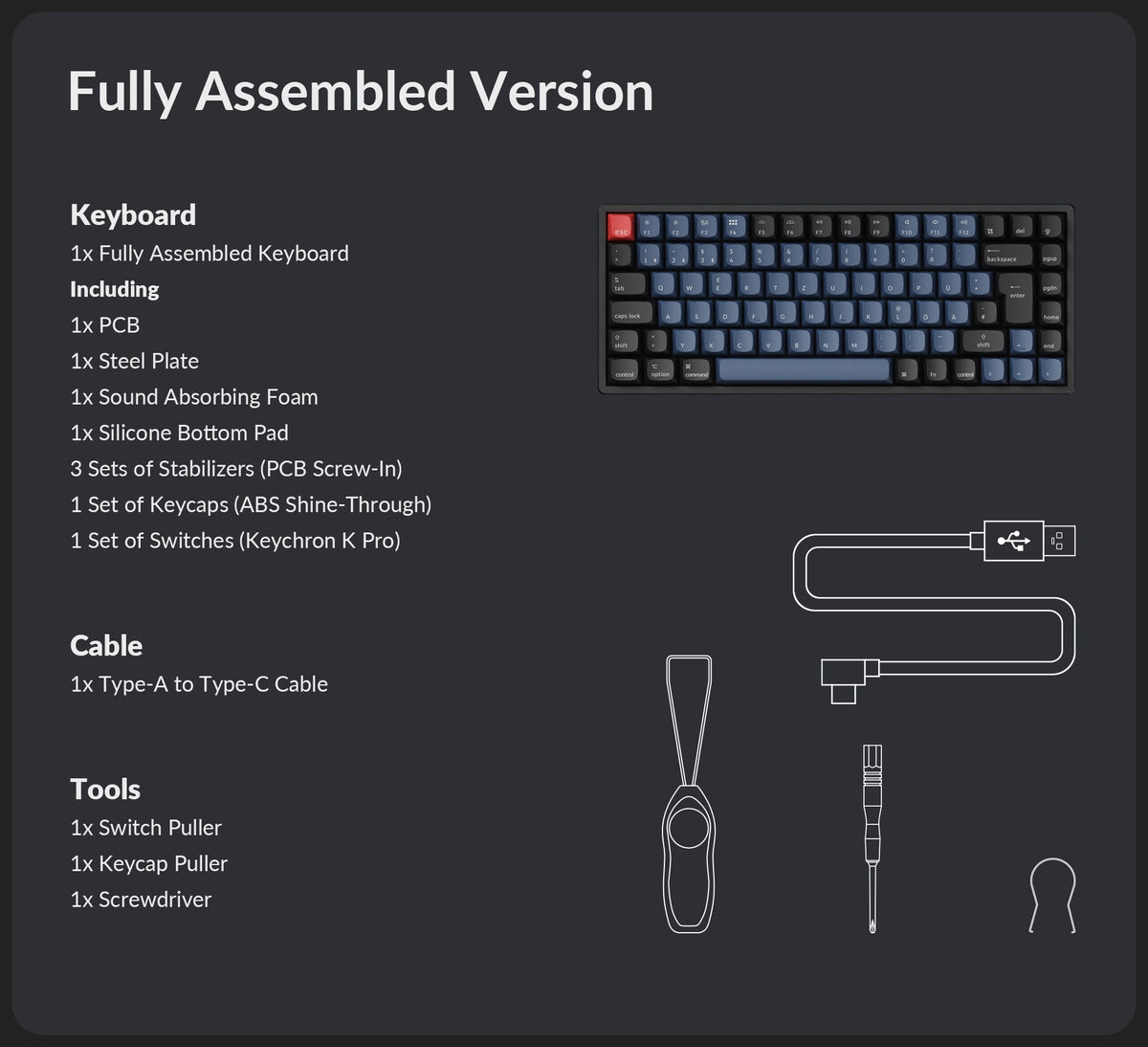 Package list of Keychron K2 Pro QMK/VIA Custom Mechanical Keyboard ISO Layout