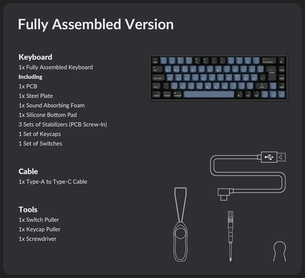 Package list of Keychron K6 Pro QMK/VIA Custom Mechanical Keyboard ISO Layout