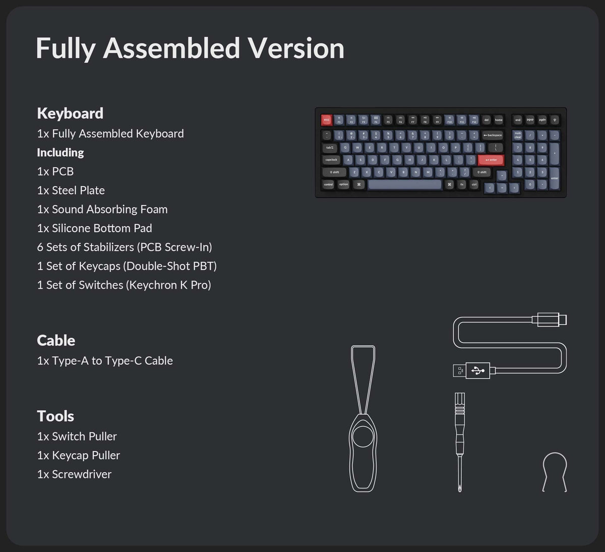 Pack List of Keychron K4 Pro Fully Assembled Custom Mechanical Keyboard