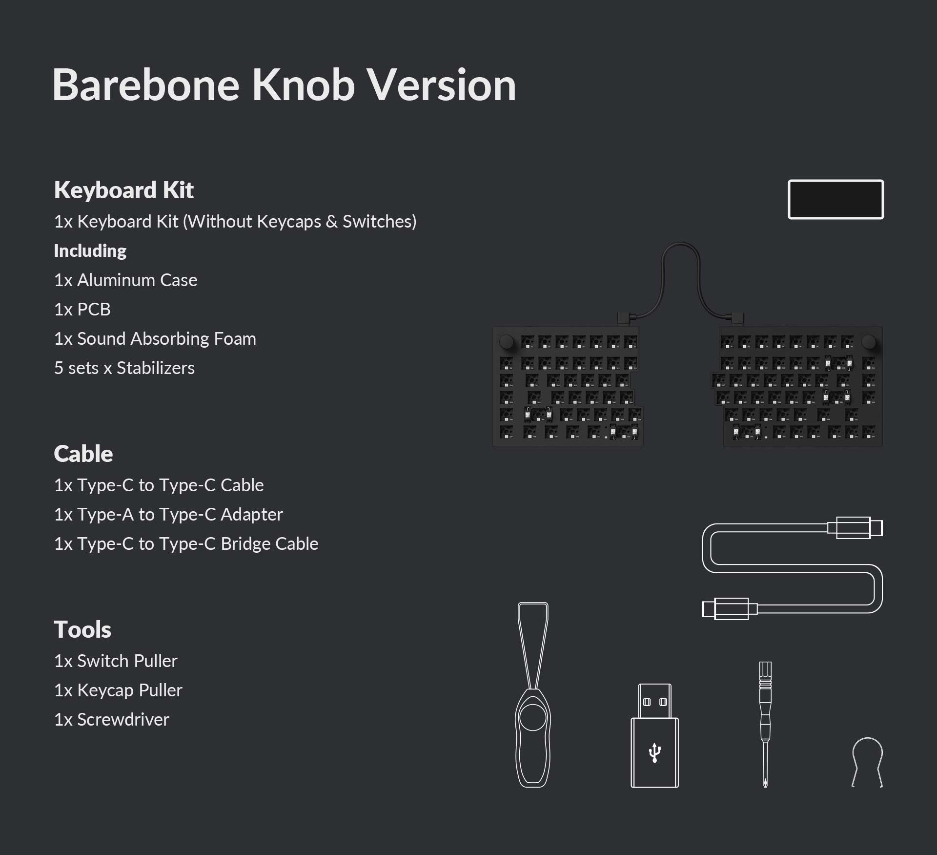 Barebone pack list of Keychron Q11 75% Layout Split QMK/VIA Custom Mechanical Keyboard