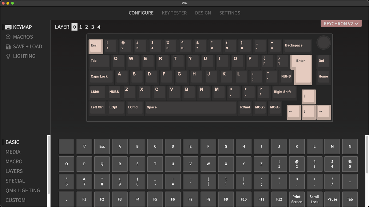 Screen capture of Keychron V2 QMK/VIA Custom Mechanical Keyboard ISO Layout