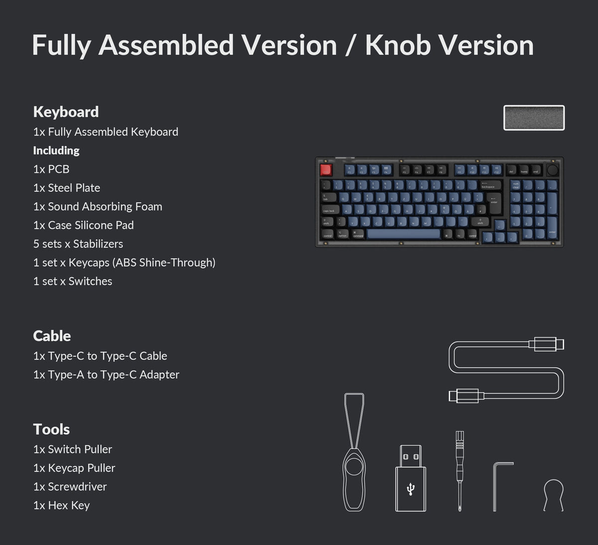 Package list of Keychron V5 QMK/VIA Custom Mechanical Keyboard ISO Layout