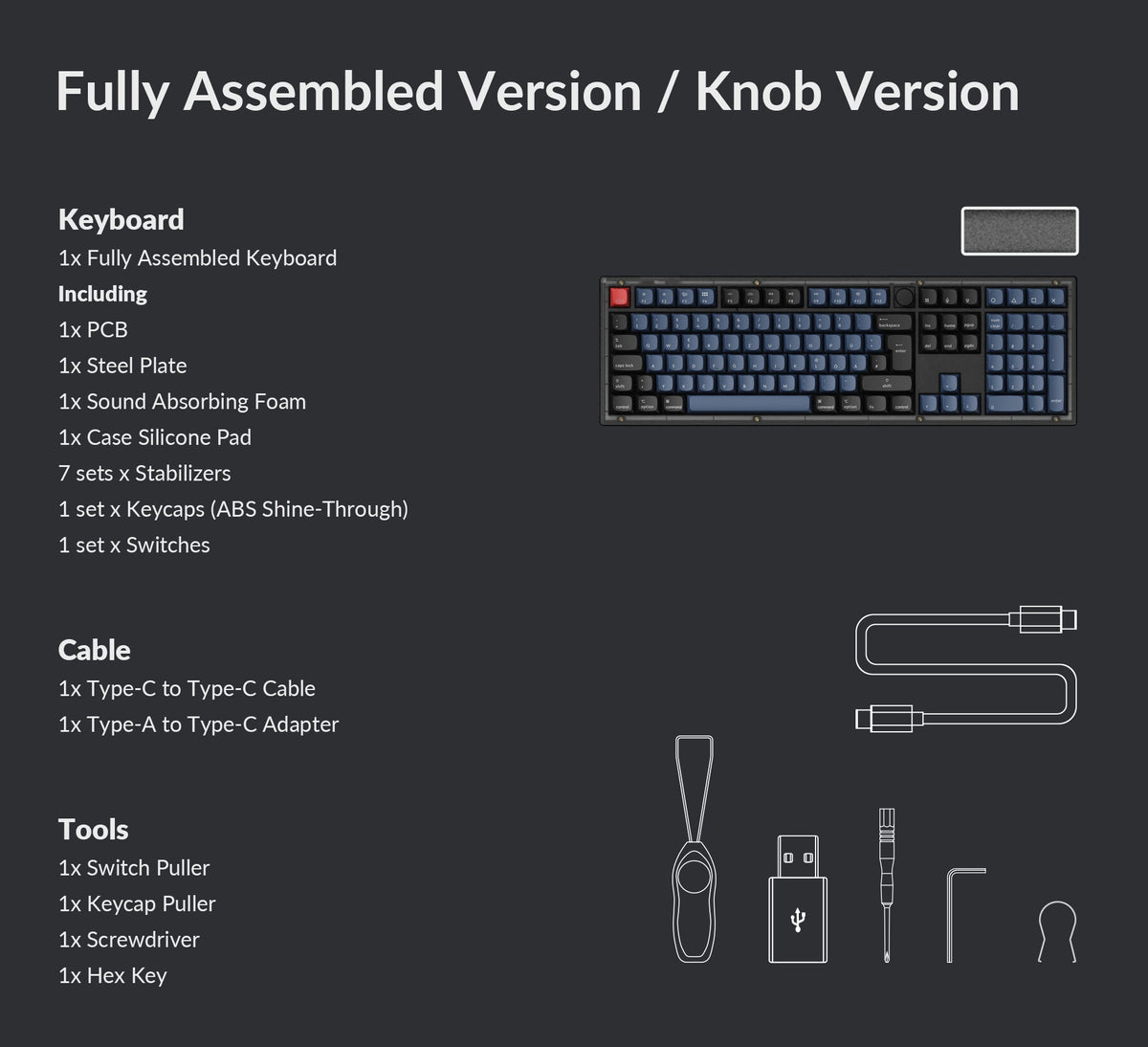 Package list of Keychron V6 QMK/VIA Custom Mechanical Keyboard ISO Layout