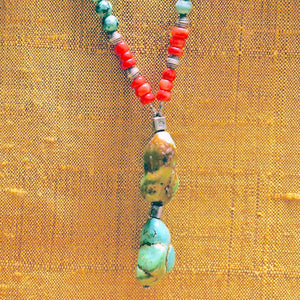 TURQUOISE DOUBLE PENDANT BOHO NECKLACE ~ CHOCTAW PURITY NECKLACE, CHAKRA ZENZOEY JEWELRY & ACCESSORIES 