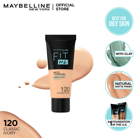 Photo of a small, tube of Maybelline Fit Me Matte + Poreless Liquid Foundation. Perfect for oily skin and convenient for travel.