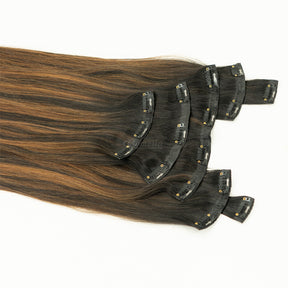 Seamless Caramel Brown Balayage 7 Set Clip-In Extensions