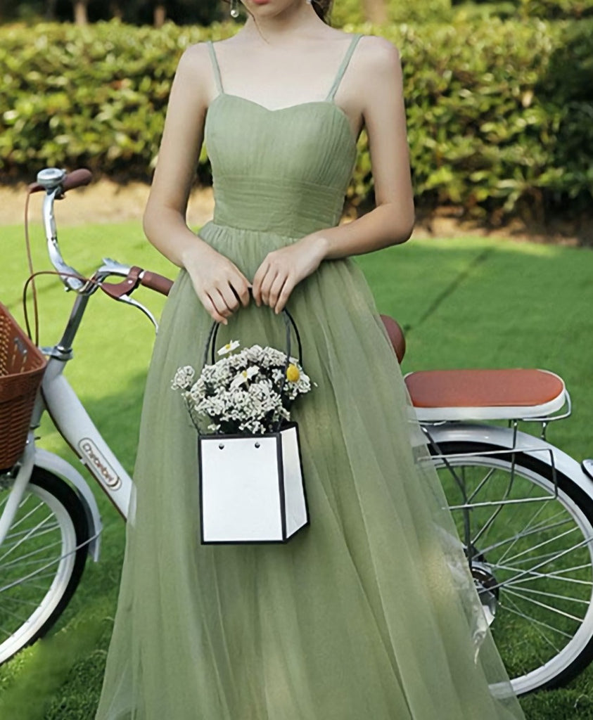 Simple sweetheart tulle green long green Prom dresses – Denver Dress