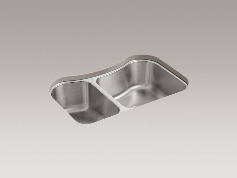 Kohler Staccato 31-5/8 x 19-9/16 in. No Hole Stainless Steel Double Bowl Undermount Kitchen Sink