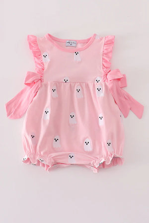 Abby & Evie Pink Ghost Embroidery Ruffle Bubble 122301 - SpadezStore