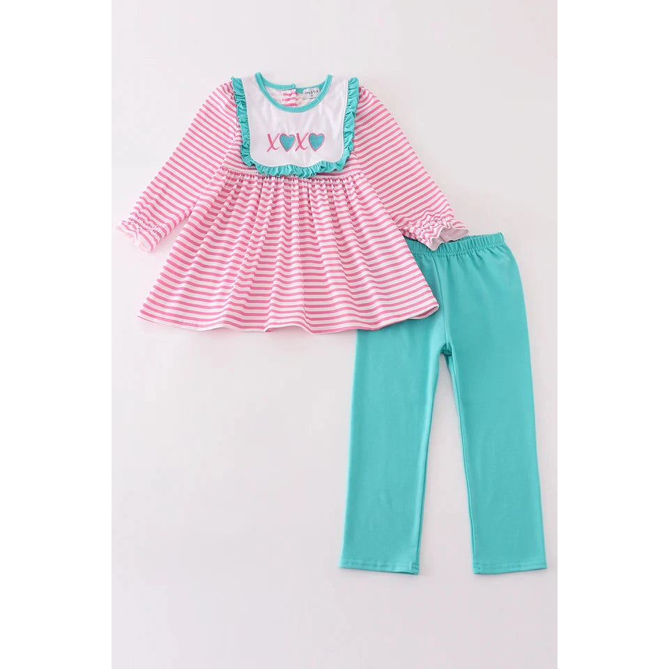 Abby & Evie Pink Heart Embroidery Girl Set MC406566