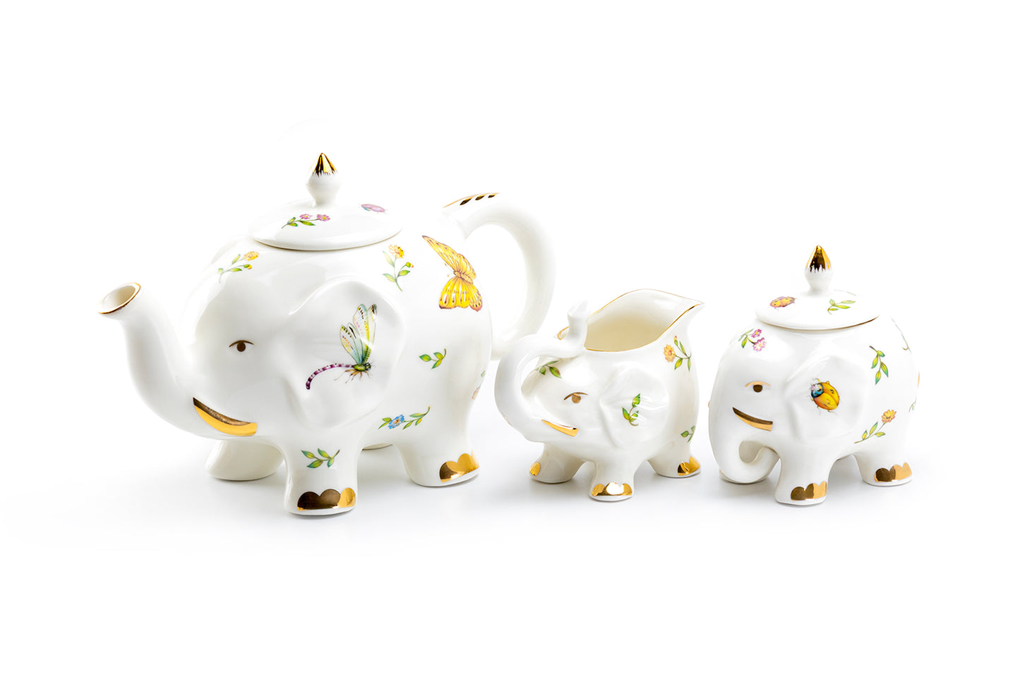 Grace Teaware Flower Garden Elephant Fine Porcelain 3-Piece Tea Set