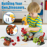 Mini Tudou Take Apart Dinosaur Toys for Kids 3 4 5 6 7 Years Old, Dino Building Learning Toys Set with Electric Drill, Including T Rex, Triceratops, Velociraptor, Construction STEM Gift for Boys Girls
