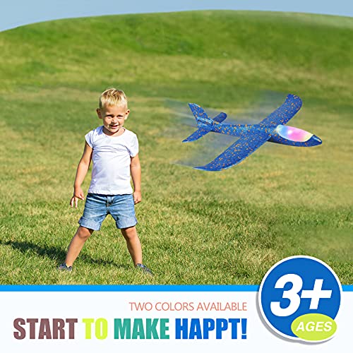 Toyly 2 Pack LED Airplane Toys,17.5" Large Throwing Foam Plane,2 Flight Mode Glider Plane,Outdoor Toy for Kids,Flying Toy for Kids,Gift Toys for Boys Girls 3 4 5 6 7 8 9 Year Old