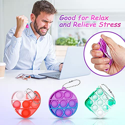 VGCOL 15 Pcs Push Pop Bubble Fidget Sensory Popitz Toys, Mini Simple Fidget Popitz Toy, Stress Relief Keychain Toy Hand Toy, Pop Anxiety Stress Reliever for All Ages (Square, Heart, Round)Set of 15