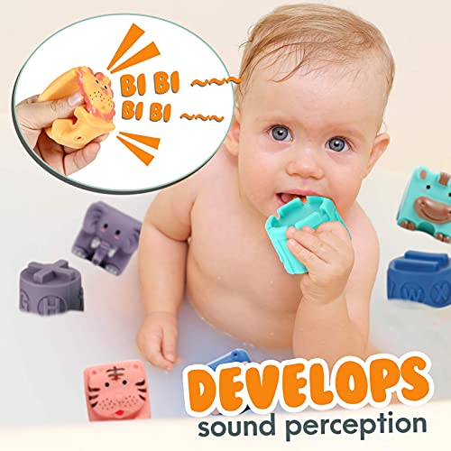 Soft Baby Blocks 6 to 12 Months and Up, Sensory baby stacking toys Babies Bath Toy, Infant Stacking Cup, Building Blocks for Boys& Girls Teething Toy Play, Activity Gym, Animal Squeeze Block Set 12Pcs