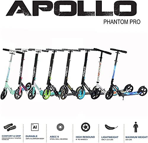 APOLLO Scooter Adult - Kick Scooter for Kids Ages 8-12 and Up - Big Wheel Scooter Adults - 3-secs Folding Scooter, Easy Stow and Carry - Kick Scooter Adult, Teens, Kids 220 lbs