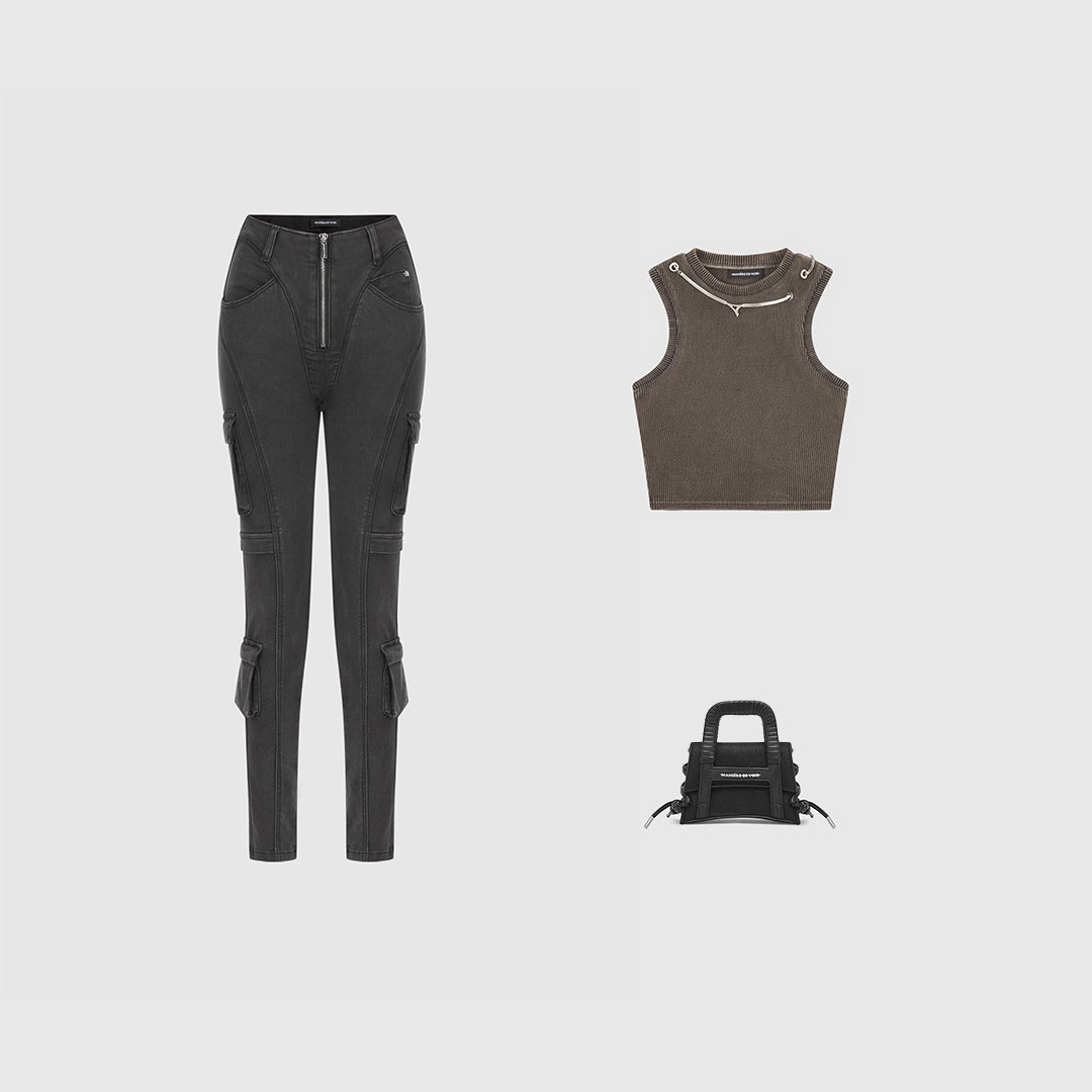 Cargo Pocket Skinny Jeans - Washed Black